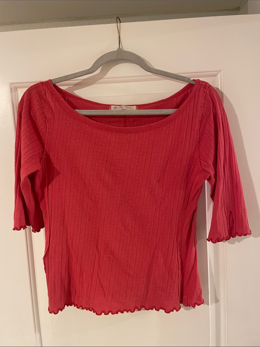 We The Free Ribbed Scoop Neck Top in Coral Pink